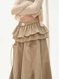 Cake layered pocket skirt long skirt