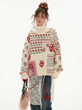 Fair Isle flower patchwork sweater loose top