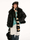 Fake fur stitching high collar cotton coat