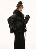 Fake fur stitching high collar cotton coat
