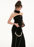 Tube top belt fishtail black dress