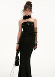 Tube top belt fishtail black dress