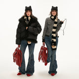 フーディーフリースストライプセーターオールマッチジッパーニットジャケット