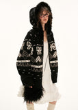Hoodie bow Fair Isle sweater jacket top