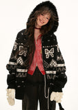 Hoodie bow Fair Isle sweater jacket top