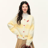 ゆったりとした万能な甘いリボン結びのクリームイエローのロングカーディガンジャケット