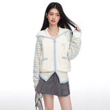 Original Design Milk Yellow Stripe Splice V-shaped Zipper Knitted Cardigan
