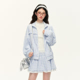 Plaid Embroidered Jacket & Lace Skirt Set