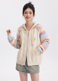 Rainbow Knit Hooded Raglan Jacket