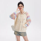 Rainbow Knit Hooded Raglan Jacket