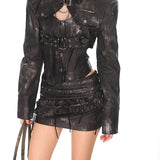 Metal button short jacket vest short skirt suit