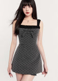 Polka dot waist slimming bow short skirt Miu dress