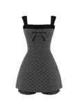 Polka dot waist slimming bow short skirt Miu dress