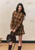 Yellow plaid sleeve slim top pleated skirt suit