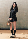 Black high-end suit cape coat pleated skirt two-piece suit