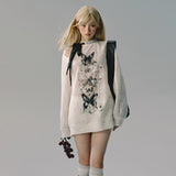 レトロリボン刺繍メッシュスウェットシャツ