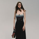 Velvet Print Slim Slip Dress