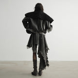 ジェンダーレス ラップ PUレザージャケット ファーカラー付き