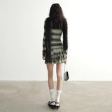 フルーツグリーンのフリルニットレイヤードドレス