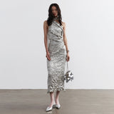 メタリックサテンテクスチャーツーピースドレス