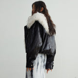 シベリア風フェイクレザーファーカラージャケット