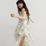 取り外し可能なストラップ付きロマンチックなアートプリントドレス