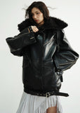 Dark Genderless PU Leather Lapel Jacket