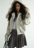 Retro Ballet PU Jacket with Fur Hood