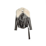 Long Fur Collar Rock-Inspired PU Jacket