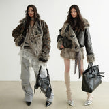 ダークロックチェック柄PUツーウェイジャケット