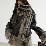 ダークロックチェック柄PUツーウェイジャケット