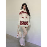 Plaid Wool Coat & Plush Skirt Set