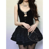 オードリー ベルベット スリム ブラック ミニドレス