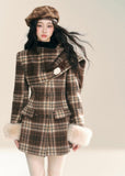 Beverly Winter Night Korean Plaid Woolen Coat