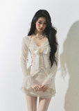 Ancient fragrant French V-neck lace cardigan