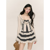 エレガントなレイヤードレスとトップススーツセット