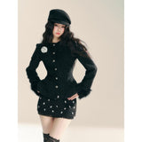 Slim Fit Tweed-Inspired Plush Jacket