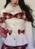Plaid Wool Coat & Plush Skirt Set