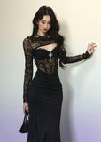 Black Mamba Lace Bodycon Maxi Dress