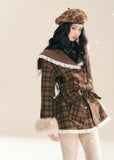 Lace Plaid Slim Waist Coat Dress