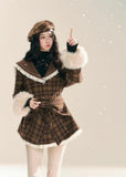 Lace Plaid Slim Waist Coat Dress