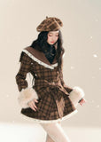 Lace Plaid Slim Waist Coat Dress