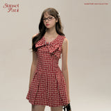 Red Plaid Floral Bow Dress