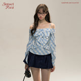 ブルーチェックワンショルダーボウトップ