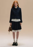 Navy College Double-Waist Pleated Skirt Set