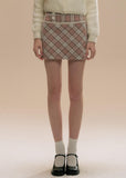 Spring Letter Pink Plaid Wool Skirt