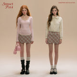 Spring Letter Pink Plaid Wool Skirt