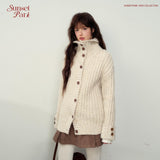 Twisted Stand Collar Lazy Relaxed Knitted Sweater Jacket