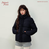 Black girly fungus lace short bread coat warm down jacket