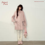 Double-sided wear / doll collar pink gray wool medium-long coat